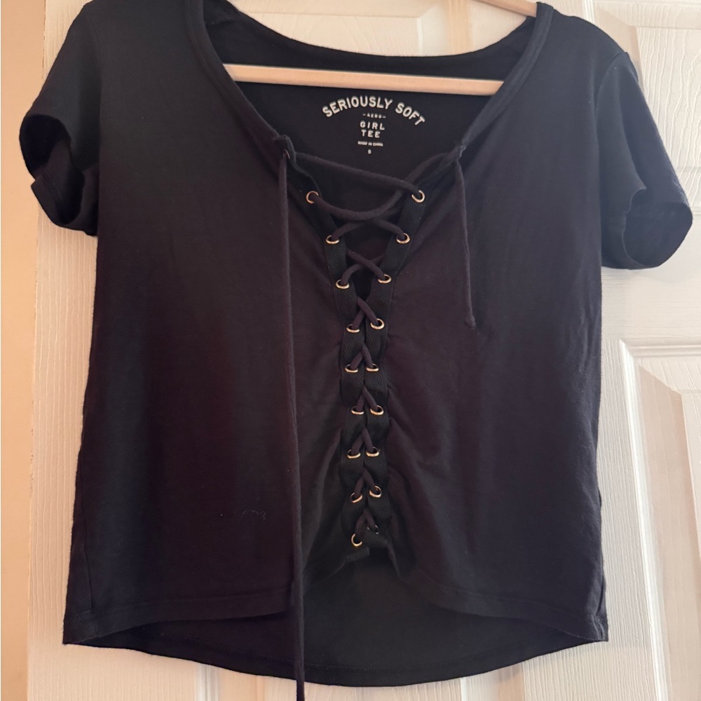 Black Lace-Up Tee